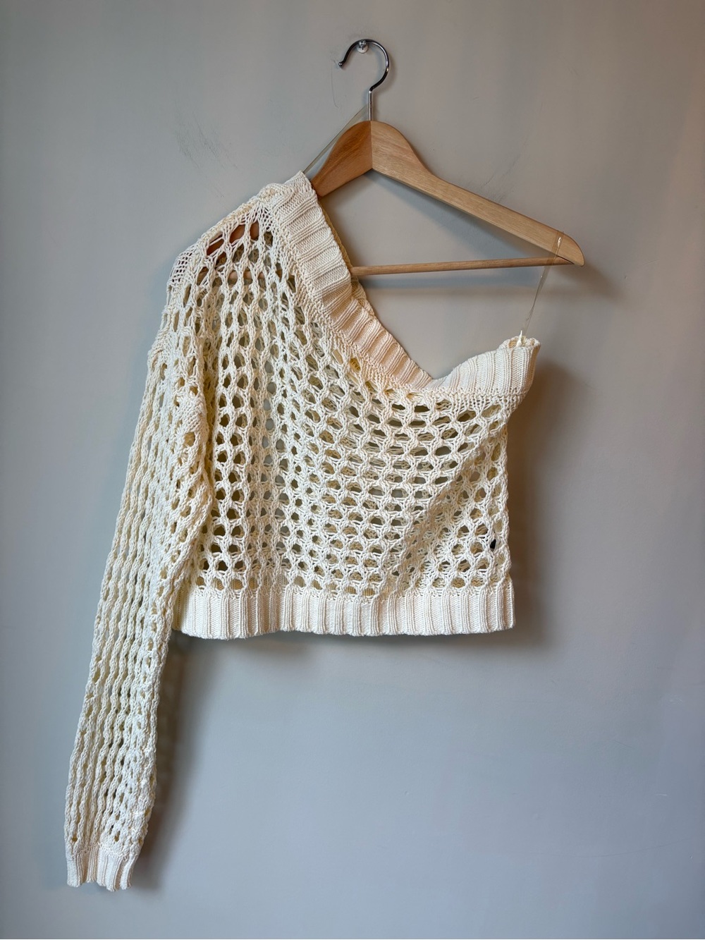 Anthropologie Maeve Cream Open-Weave Crochet Off-Shoulder Top